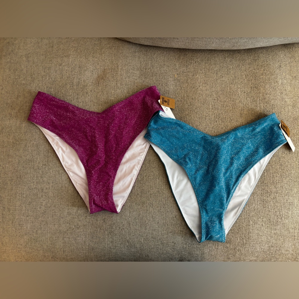 Two Victoria’s Secret pink & blue swim bikini bottoms NWT